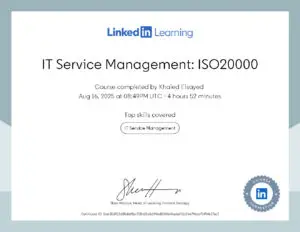 linkedin it service management iso20000 خالد السيد سقاوة ، مدير إدارة تكنولوجيا المعلومات بخبرة واسعة في البنية التحتية والتحول الرقمي. قاد مشروعات كبرى في أنظمة ERP، إدارة الشبكات، وأمن المعلومات. شغوف بابتكار حلول تقنية تعزز كفاءة المؤسسات، ويمزج بين خبرة تقنية قوية ورؤية استراتيجية تواكب التطورات العالمية. Khaled Elsayed Sqawa, IT Director with extensive expertise in infrastructure and digital transformation. Led major projects in ERP systems, network management, and cybersecurity. Passionate about driving innovation, delivering efficient technology solutions, and combining strong technical skills with a forward-looking strategic vision.