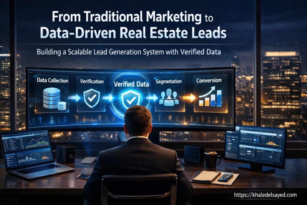 Modern workspace featuring CRM tools managing AI mortgage leads, aged real estate leads, and automated lead nurturing systems.