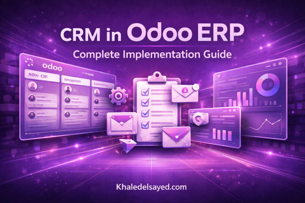 Odoo ERP CRM dashboard illustrating customer relationship management workflows, sales pipeline tracking, and automated lead management processes.