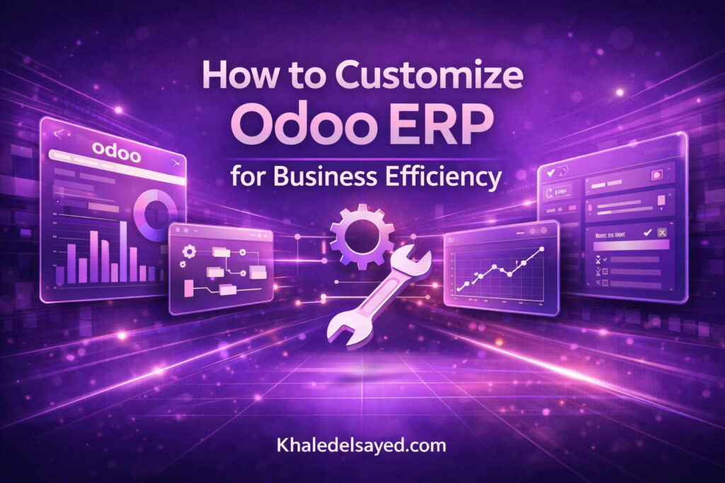 Odoo ERP software interface displaying advanced dashboard with integrated CRM, HR, and accounting modules for efficient business management and automation.