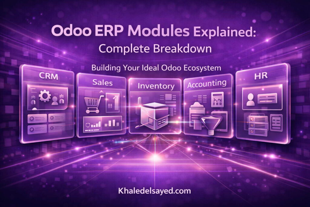 Comprehensive overview of Odoo ERP modules illustrating business functions such as sales management, finance, and operations automation in one platform.