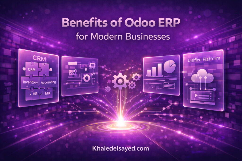 Modern business using Odoo ERP software to streamline workflows, improve productivity, and manage operations through unified enterprise solutions.