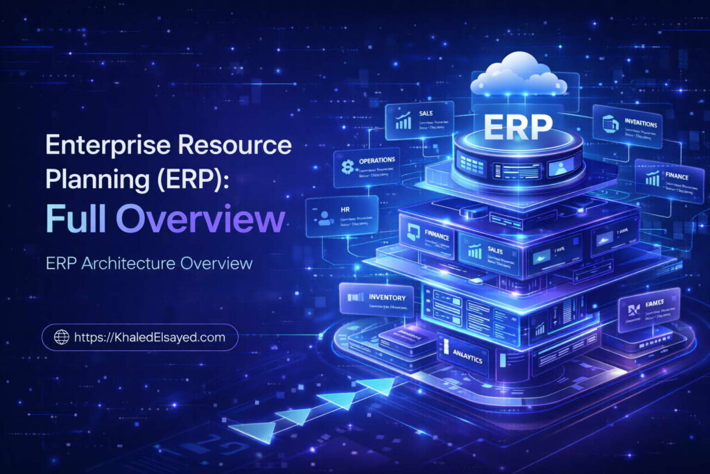 Enterprise resource planning software demonstrating centralized control of accounting, inventory, and CRM processes for modern business efficiency by the IT Leader Khaled Elsayed Sqawa