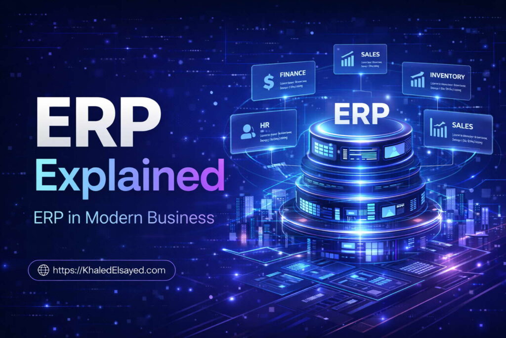 Full ERP system overview showcasing how enterprise resource planning improves operational efficiency, decision-making, and cross-department collaboration by the IT Leader Khaled Elsayed Sqawa