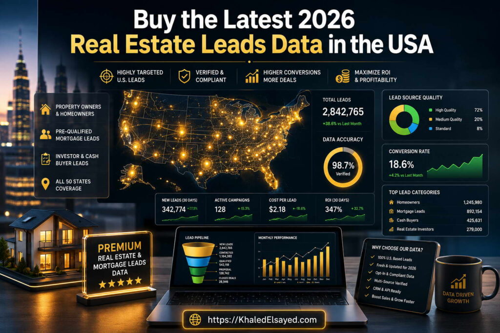 Buy the latest 2026 real estate leads data in the USA with verified property buyer and seller contacts for high-conversion marketing campaigns by the IT Leader Khaled Elsayed Sqawa