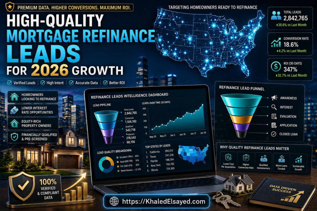 High-quality mortgage refinance leads for 2026 helping lenders and brokers generate qualified refinancing opportunities and increase loan conversions by the IT Leader Khaled Elsayed Sqawa
