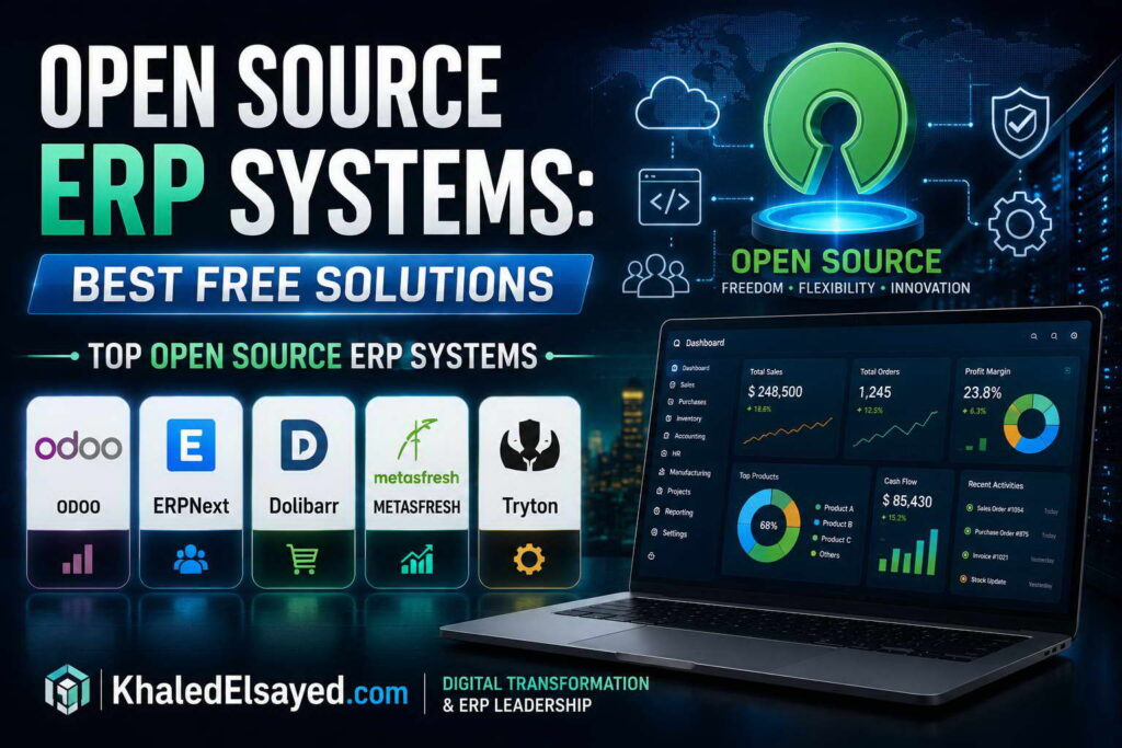 Best free ERP solutions comparison highlighting open source ERP software for accounting, inventory management, and workflow optimization by the IT Leader Khaled Elsayed Sqawa