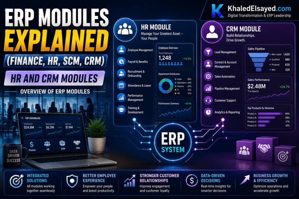 ERP Modules Explained (Finance, HR, SCM, CRM) 3 03 HR and CRM Modules Khaled Elsayed Sqawa