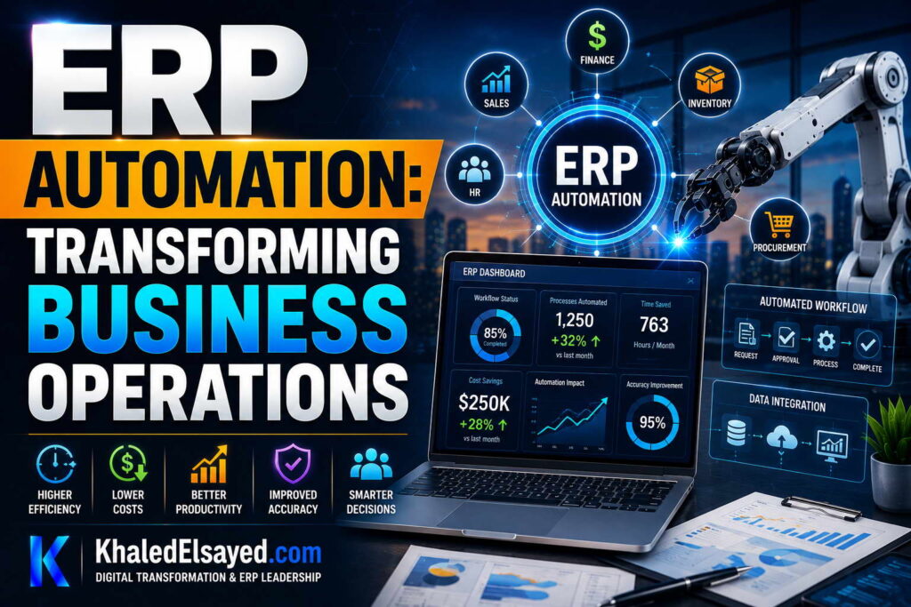 ERP automation tools improving business productivity through workflow digitization, cloud integration, and real-time operational control by the IT Leader Khaled Elsayed Sqawa