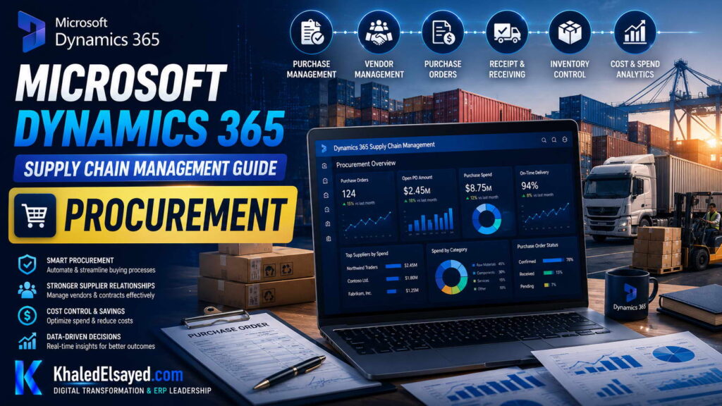 Microsoft Dynamics 365 Supply Chain Management guide illustrating warehouse operations, demand forecasting, and logistics automation for modern enterprises by the IT Leader Khaled Elsayed Sqawa