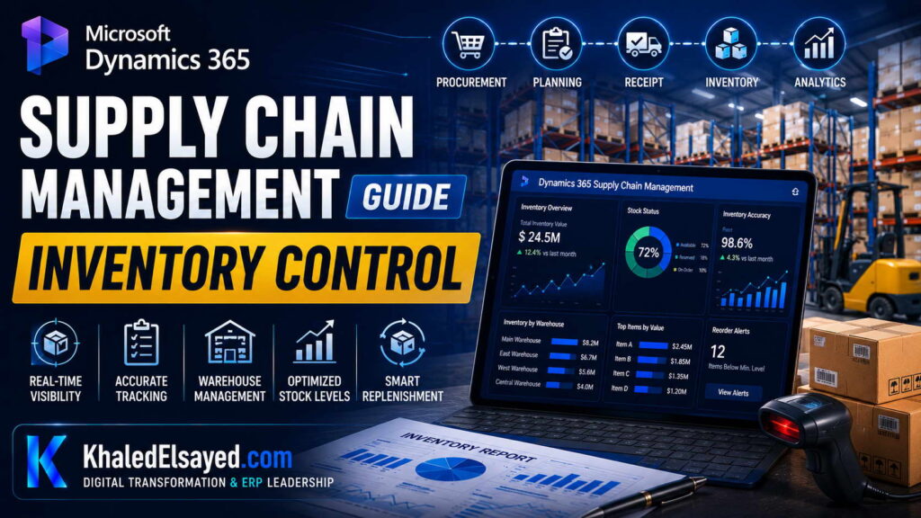 Dynamics 365 Supply Chain Management platform demonstrating real-time inventory tracking, supplier collaboration, and operational efficiency improvements by the IT Leader Khaled Elsayed Sqawa