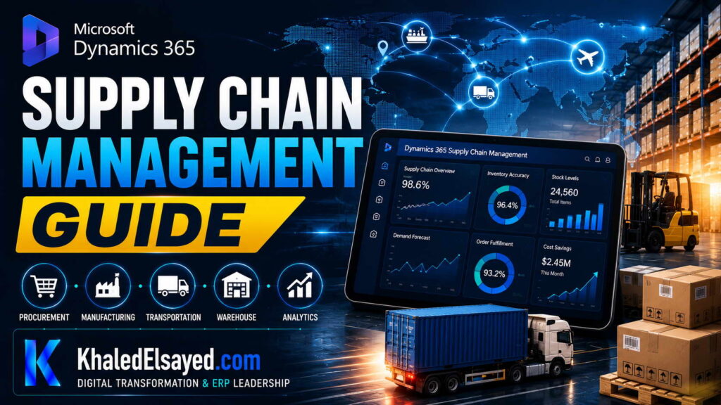 Microsoft Dynamics 365 Supply Chain Management Guide 60 Cloud-based Dynamics 365 Supply Chain Management solution showcasing automated logistics processes, warehouse management, and business continuity strategies by the IT Leader Khaled Elsayed Sqawa